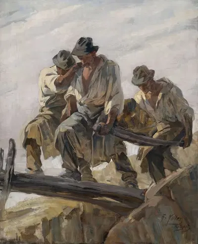 Рабочий в карьере, переходящий узкий мост by Фридрих фон Келлер — digital art print download