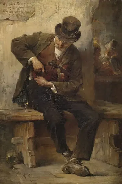 Straßenmusikant vor einem Wirtshaus by Friedrich von Keller, 1880 — digital art print download