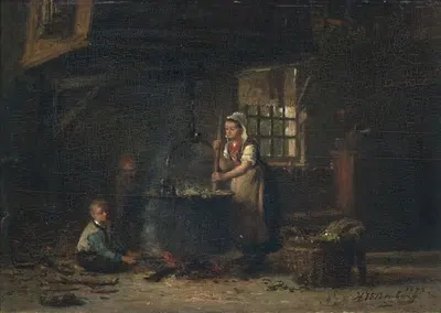Bäuerliches Kücheninterieur. by Hendrik Valkenburg, 1872 — digital art print download