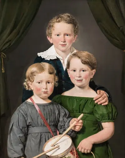 Трое детей Ханса и Боллетты Пуггаард by Кристиан Альбрехт Йенсен, 1827 — digital art print download