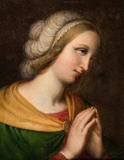 Head and shoulders portrait of a praying woman. Copy of a painting by Perugino by Johan Ludvig Lund — digital art print…