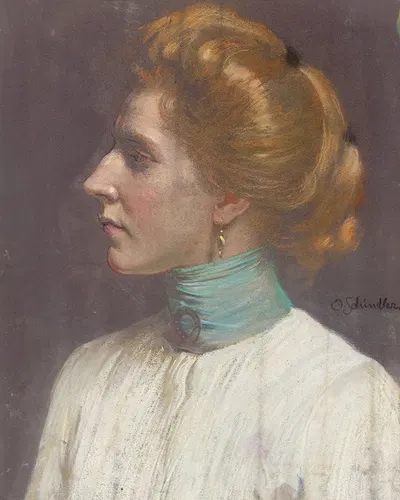 Frau mit goldenem Haar im Profil nach links by Osmar Schindler — digital art print download