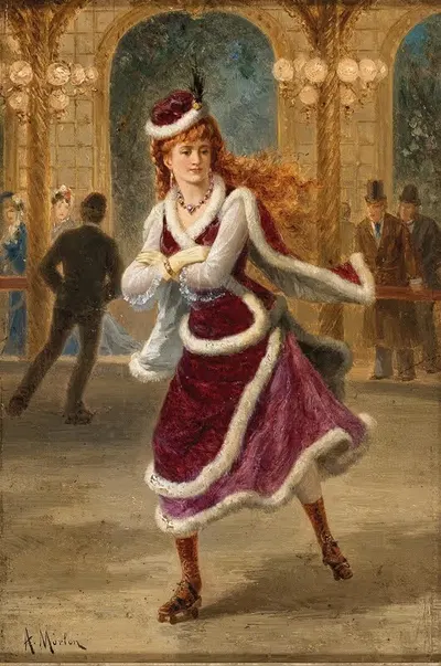 Junge, rothaarige Pariserin auf der Rollschuhbahn by Paul Émile Antony Morlon — digital art print download