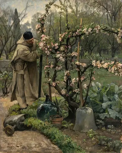 Monk Gardening by Carl Gustaf Hellqvist, 1884 — digital art print download