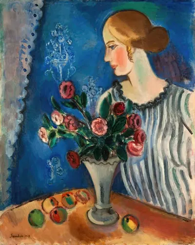 Woman and Still Life by Gösta Sandels, 1918 — digital art print download