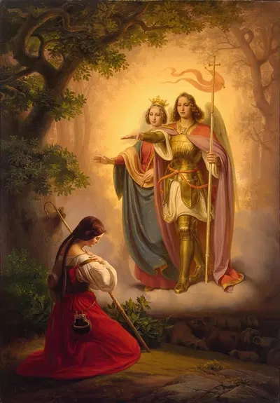 Appearance of Saints Catherine and Michael to Joan of Arc by Hermann Stilke, 1843 — digital art print download