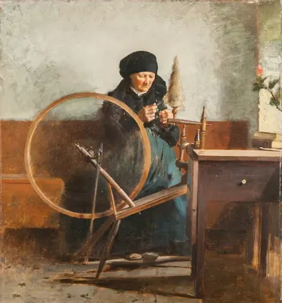У прялки by Хуго Сальмсон, 1883 — digital art print download