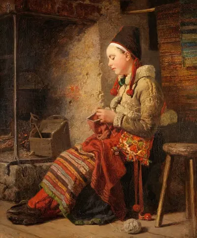 Девушка из Рэттвика у камина by Йохан Фредрик Хёкерт, 1860 — digital art print download