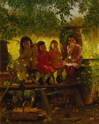 Яблочный сад by Джон Джордж Браун, 1880 — digital art print download