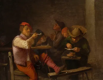 Peasant smoking tobacco in a tavern by Adriaen Brouwer, 1627-1630 — digital art print download