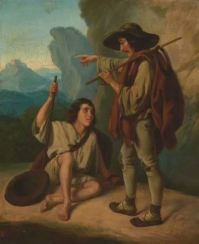Two Highlanders by Antoni Kolberg, 1840 — digital art print download