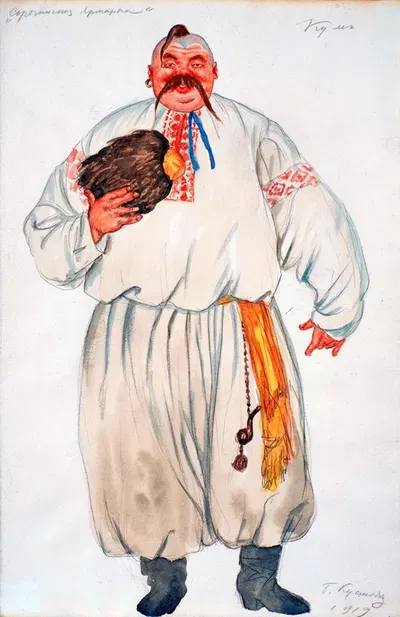 Costume Design for Kum from 'The Fair at Sorochyntsi' by Modest Mussorgsky by Boris Kustodiev, 1919 — digital art print…