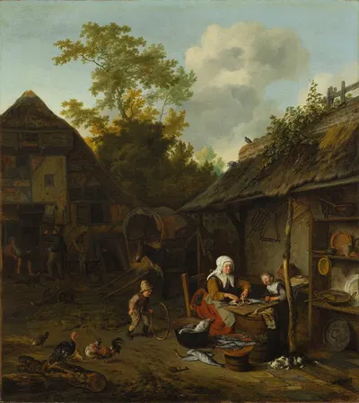 Чистка рыбы by Корнелис Дюсарт, 1682 — digital art print download