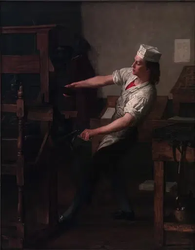 Молодой Франклин у печатного станка by Инох Вуд Перри-младший, 1876 — digital art print download