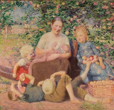 Женщина с детьми под яблоней by Ханс Олде, 1895 — digital art print download