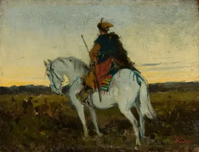 Восточный всадник на белом коне by Ян Хелминьский, 1873 — digital art print download