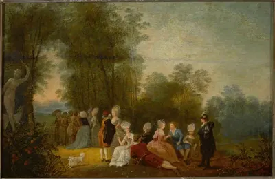 Социальная встреча в парке у статуи Дианы by Жан Пьер Норблин, 1779 — digital art print download