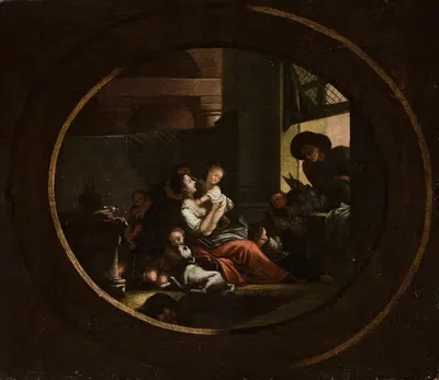 Family scene in an interior by Johann Niedermann, 1783 — digital art print download