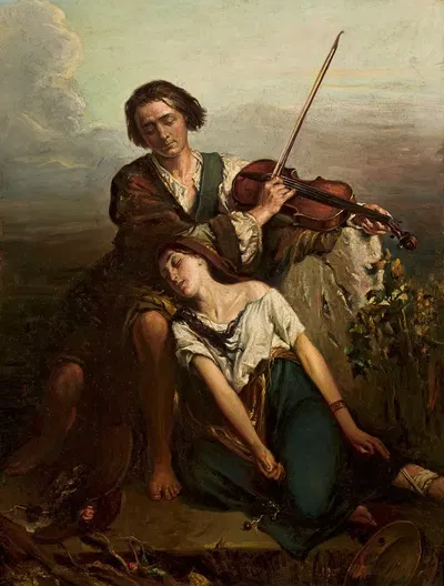Fiddler and a Gypsy woman (Consolation) by Louis Gallait — digital art print download