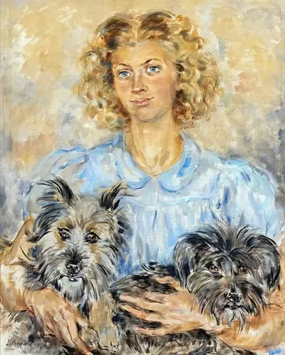 Молодая женщина с собаками by Люс Бояль — digital art print download