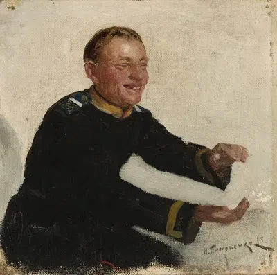 Русский солдат в театре by Николай К. Пимоненко — digital art print download