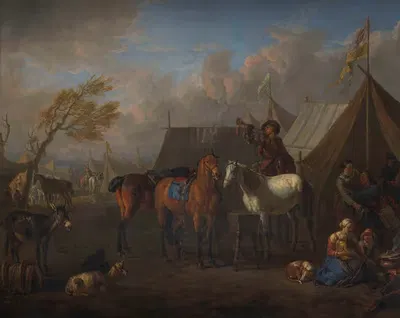 Лагерная сцена с трубачом by Питер ван Блоемен, 1697 — digital art print download