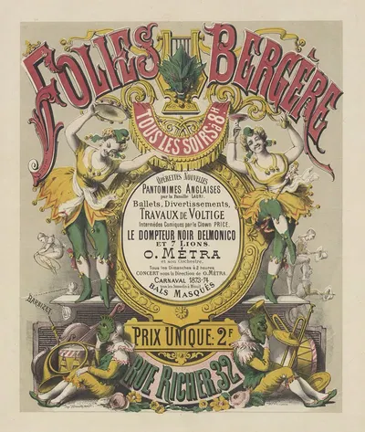 Folies-Bergère. Opérettes nouvelles, pantomimes anglaises par la famille Lauri by Antoine Barbizet, 1874 — digital art…