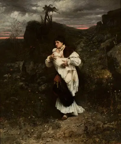 Бегущая женщина с ребёнком на руках by Вацлав Броужик — digital art print download
