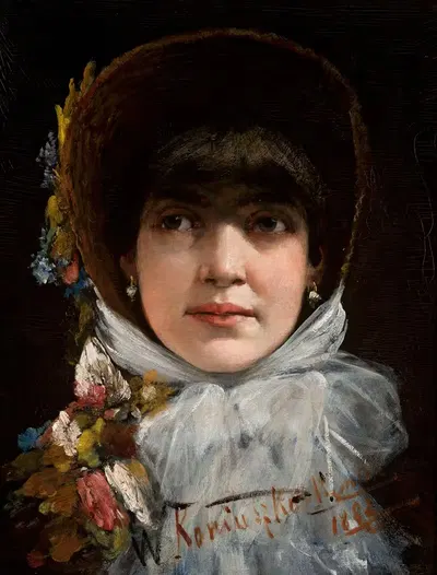 Portrait of a young woman with a fringe by Wacław Józef Koniuszko, 1882 — digital art print download