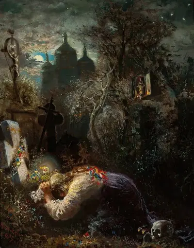 At the grave of an insurgent by Władysław Rossowski, 1877 — digital art print download
