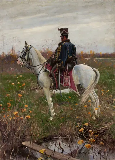 Hussar from the 13th Regiment of the Army of the Duchy of Warsaw by Zygmunt Rozwadowski, 1892 — digital art print download