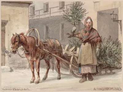 Christmas Tree Saleswoman by Adolf Jossifowitsch Charlemagne, 1868 — digital art print download