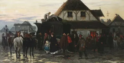 Прибытие почтовой кареты в провинциальный город by Альфред фон Вирус-Ковальский, 1873-1874 — digital art print download