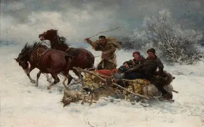 Волки, нападающие на сани by Альфред фон Вирус-Ковальский — digital art print download