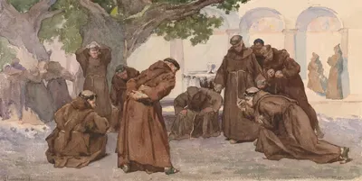 Monks Playing Ballgames by Charles Hermans, 1871 — digital art print download