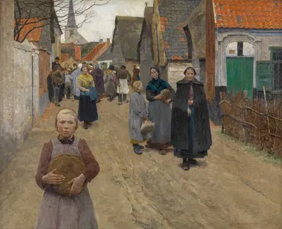 Раздача хлеба в деревне by Франс ван Лемпуттен, 1892 — digital art print download