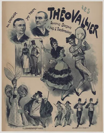 Les Théovallier, Paul Chevallier, Jorge Theobar excentric danseurs à trucs et transformations by Cândido de Faria, 1890 —…