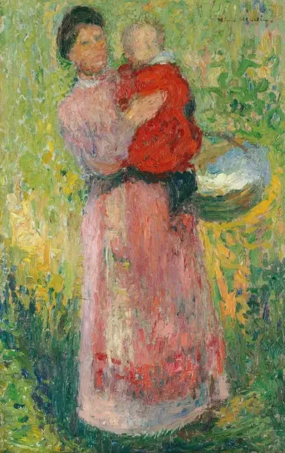 Женщина, держащая на руках ребенка в красном by Анри Мартен — digital art print download