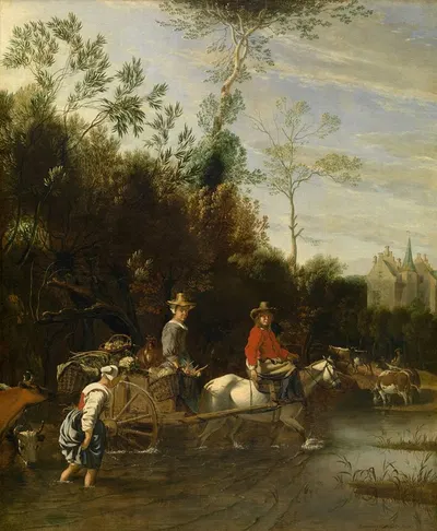 Мелкая вода у замка by Ян Сиберехтс, 1661 — digital art print download