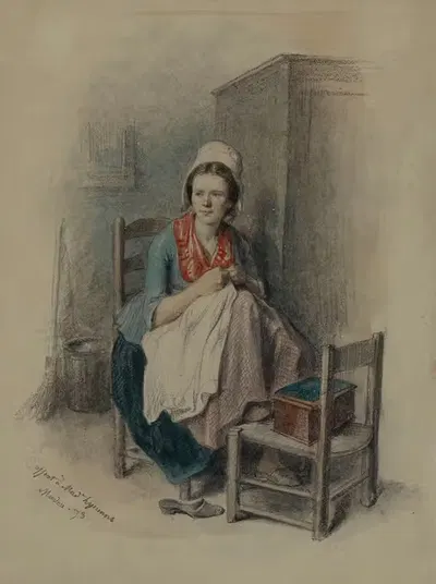 Женщина, шьющая by Жан-Батист Маду, 1873 — digital art print download