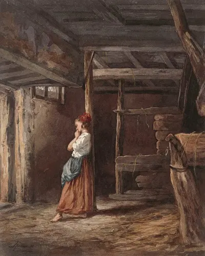 Waiting in a Stable by Léon Becker, 1870 — digital art print download