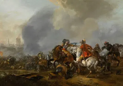 Cavalry Attacking Infantry by Pieter Wouwerman — digital art print download