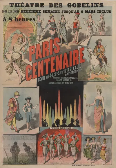 Théâtre des Gobelins. Paris centenaire revue. de Mr. Lemonnier by Эдвард Анкур, 1890 — digital art print download