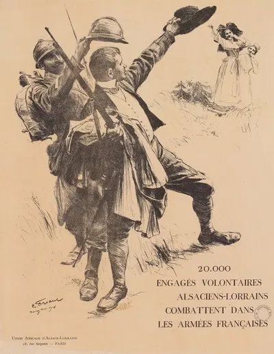 20.000 engagés volontaires Alsaciens-Lorrains combattent dans les armées françaises by Émile Friant, 1916 — digital art…
