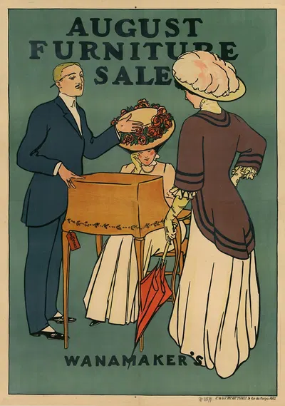 August furniture sale Wanamaker's by Etablissements Minot, 1908 — digital art print download