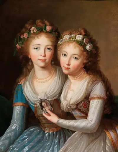 Двойной портрет великих княжон Александры (1783-1801) и Елены (1784-1803) Романовых, дочерей царя Павла I by Последователь…