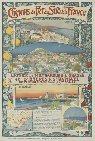 Chemins de fer du Sud de la France. Lignes de Meyrargues à Grasse by Eugène Grasset, 1891 — digital art print download