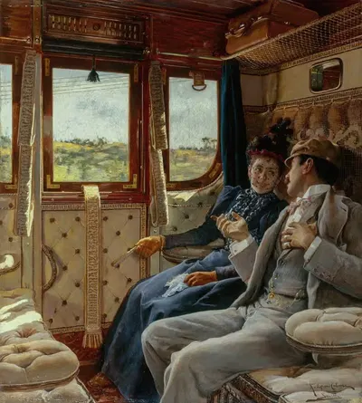 Пара в купе поезда by Рикардо Лопес-Кабрера, 1895 — digital art print download