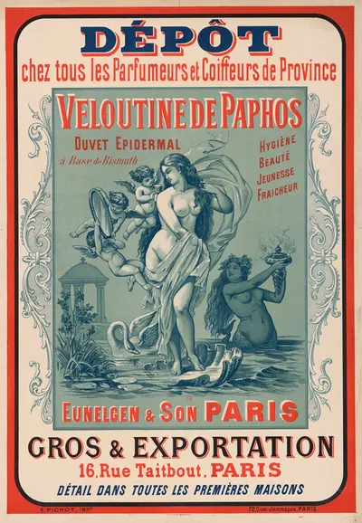 Dépôt chez tous les parfumeurs et coiffeurs de province. Veloutine de Paphos by Eugène Pichot, 1893 — digital art print…