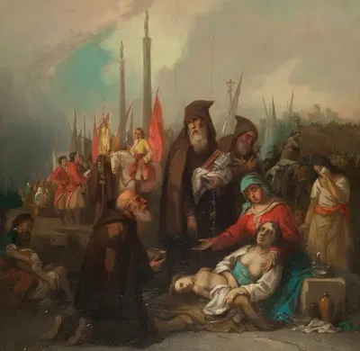 Историческая картина. Помощь прокаженным by Федерико де Мадразо и Кунц, 1840 — digital art print download